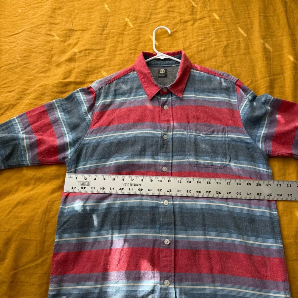 Element Men's Long Sleeve Striped Button Up Shirt‎ Red Blue Gray Casual Size L